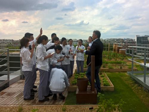 Cookery school students on the roof